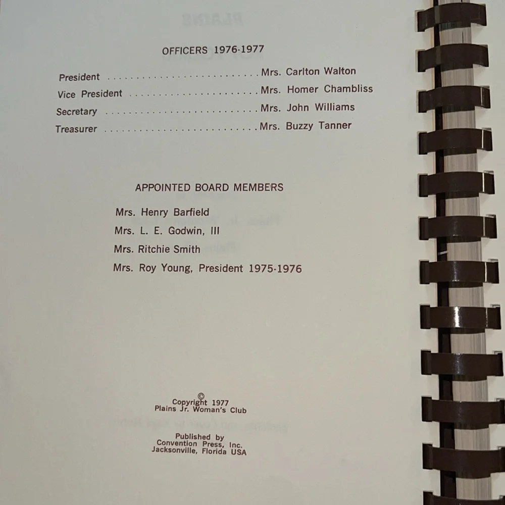 Vintage 77 Spiral Bound First Edition Plains Pot Pourri Cookbook Rosalynn Carter